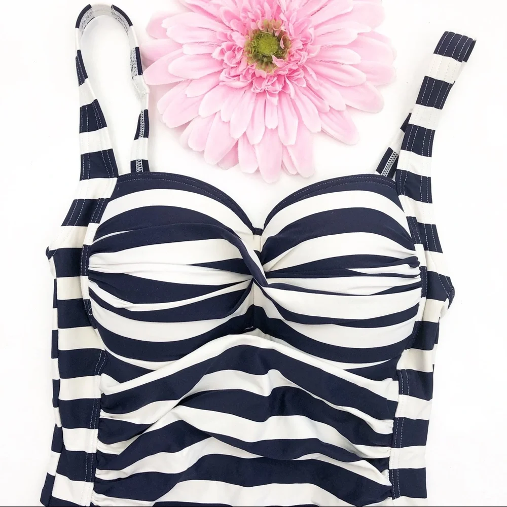 Niptuck Striped One Piece Swimsuit: Navy & White Nautical Beach Coastal